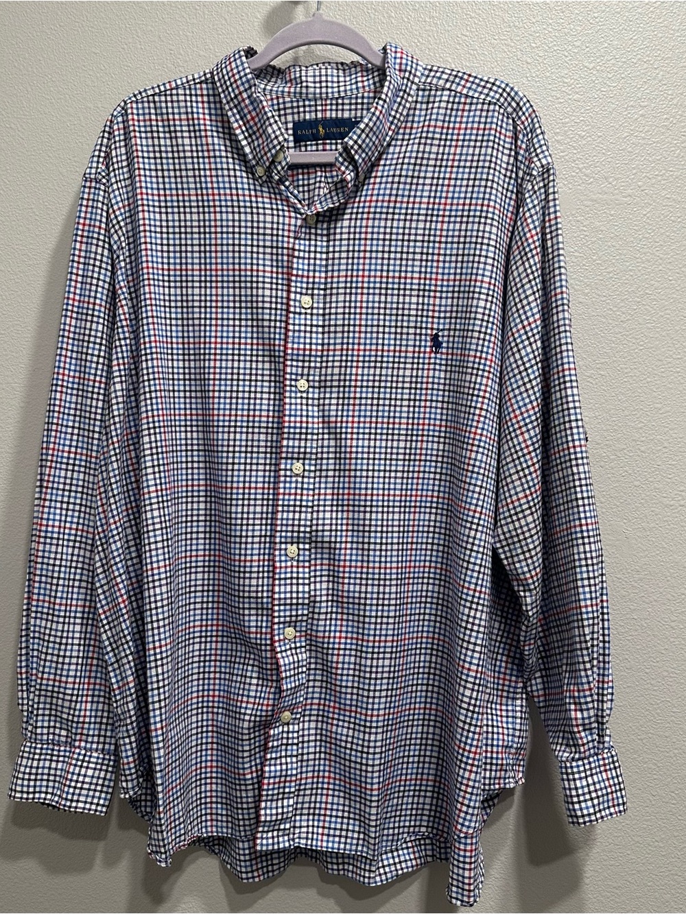 Ralph Lauren Men’s White, Blue & Red Checked Button-Down Shirt,size 2XB